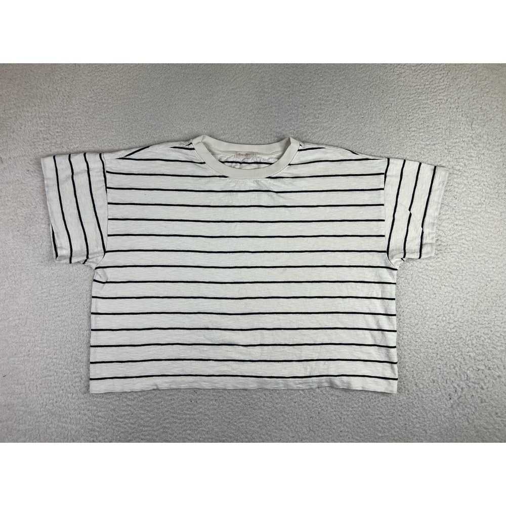 Marine Layer Shirt Womens Large White Stripe Vintage Slub Cropped Tee - Picture 1 of 9